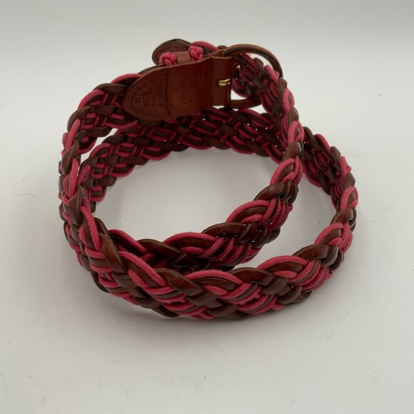 Talbots Braided Brown/Pink Leather Cord Belt #6008 MED (6-8 pant) Leather Buckle - Picture 3 of 7